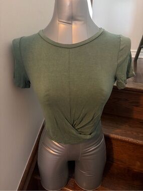 Cozy Casual Green Twist-Front Crop Top